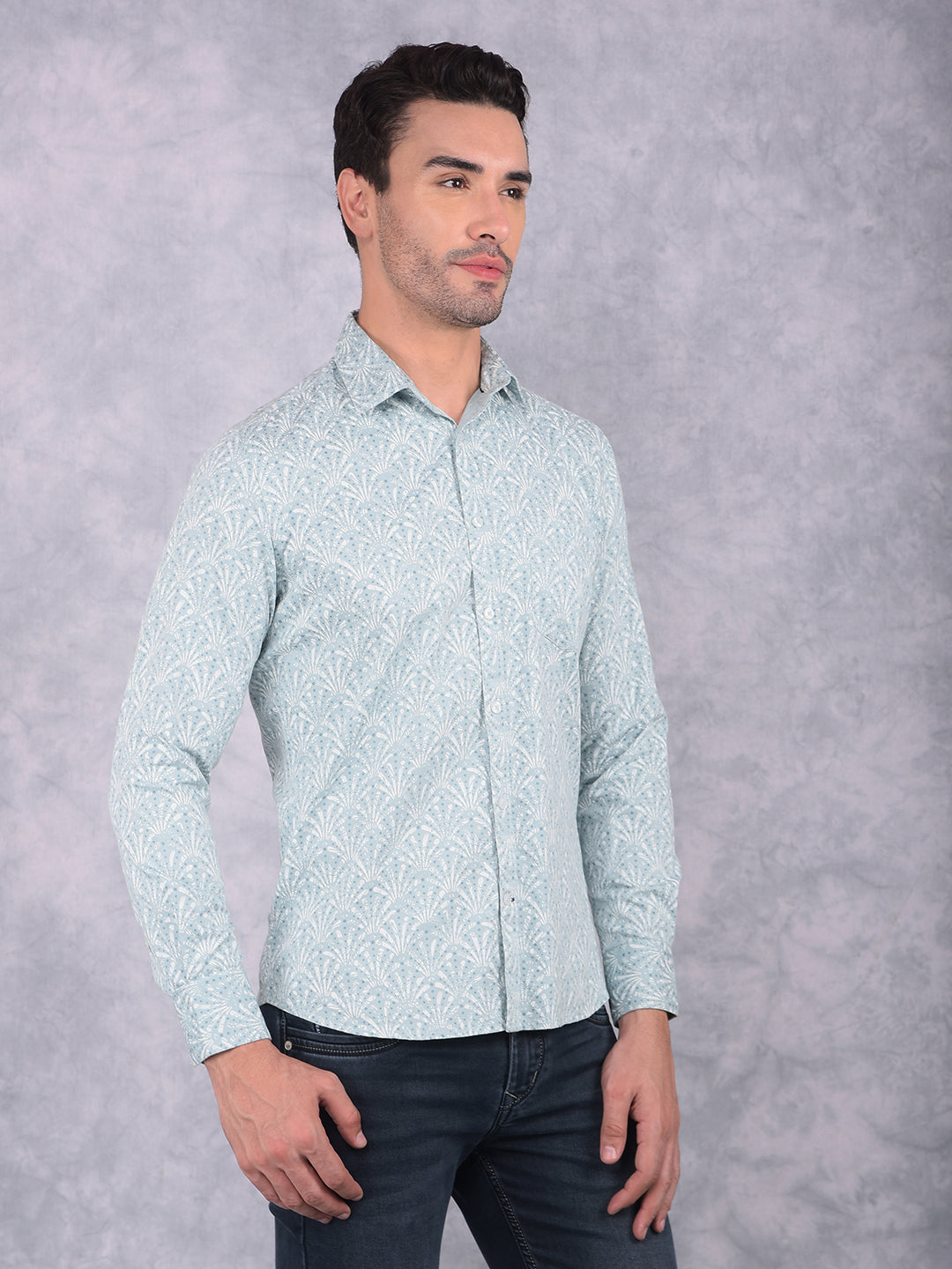 Blue Floral Print 100% Cotton Shirt-Men Shirts-Crimsoune Club
