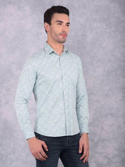 Blue Floral Print 100% Cotton Shirt-Men Shirts-Crimsoune Club