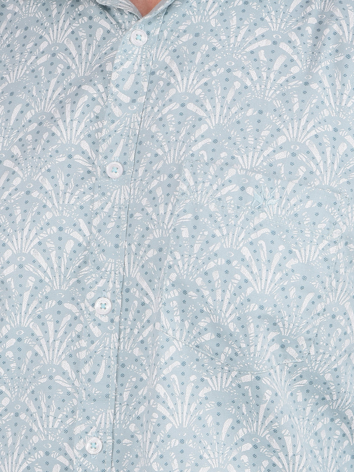 Blue Floral Print 100% Cotton Shirt-Men Shirts-Crimsoune Club