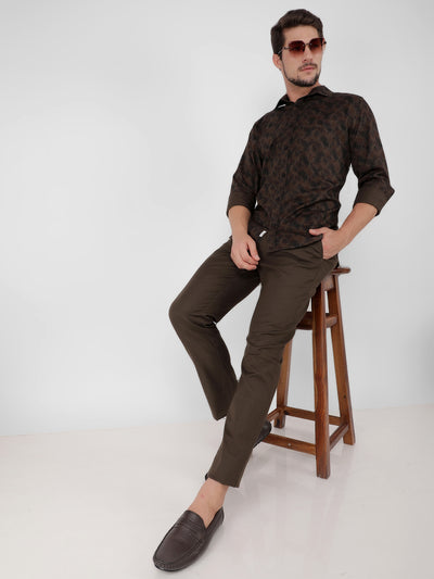 Brown 100% Cotton Printed Shirt-Men Shirts-Crimsoune Club