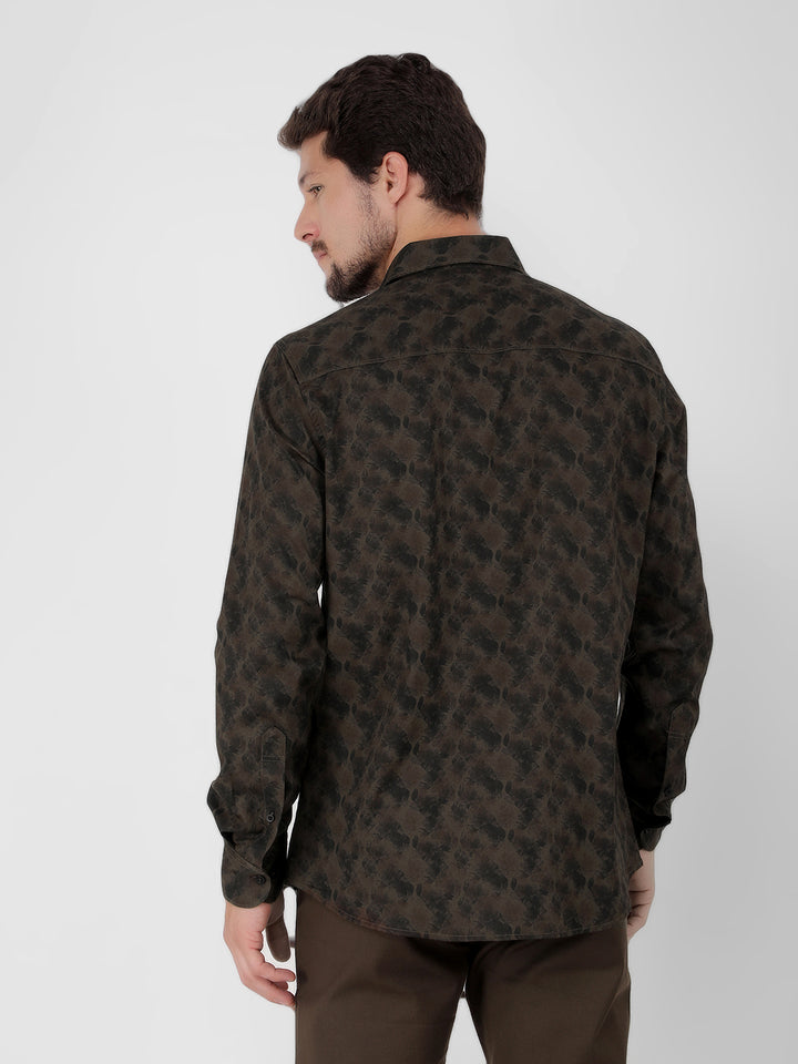 Brown 100% Cotton Printed Shirt-Men Shirts-Crimsoune Club