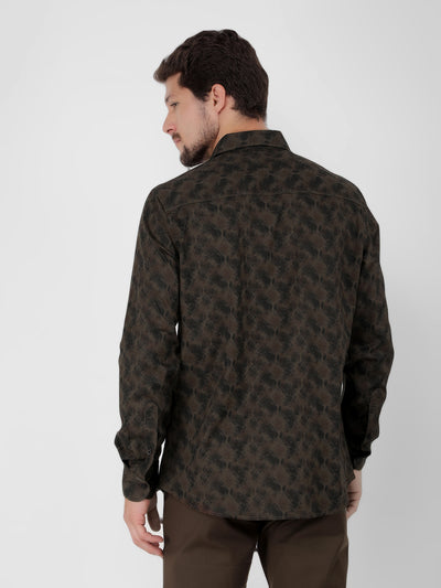 Brown 100% Cotton Printed Shirt-Men Shirts-Crimsoune Club
