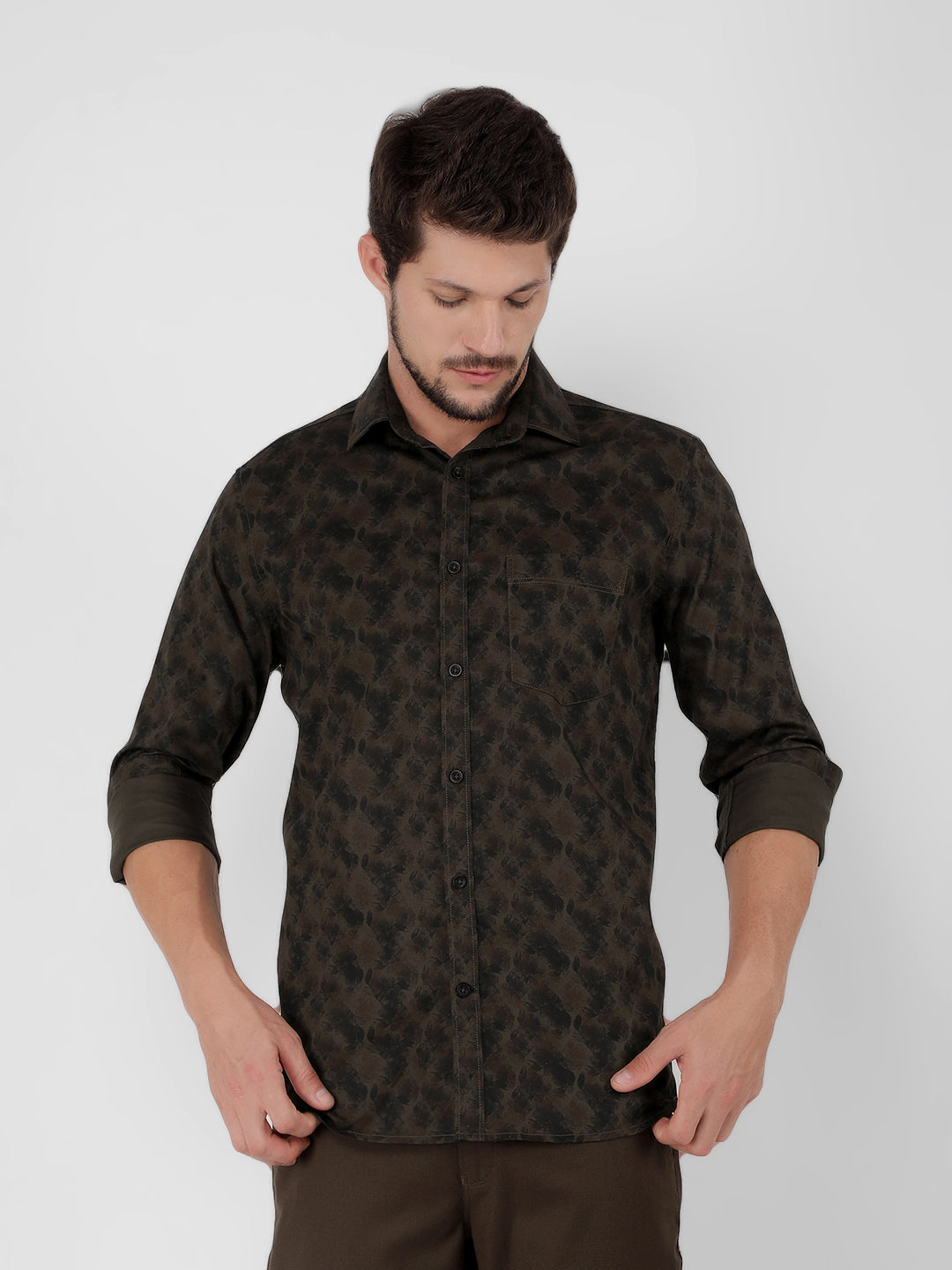 Brown 100% Cotton Printed Shirt-Men Shirts-Crimsoune Club