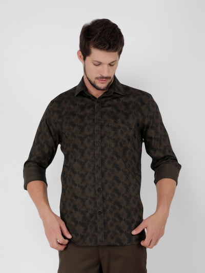 Brown 100% Cotton Printed Shirt-Men Shirts-Crimsoune Club