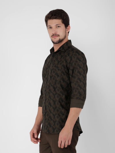 Brown 100% Cotton Printed Shirt-Men Shirts-Crimsoune Club
