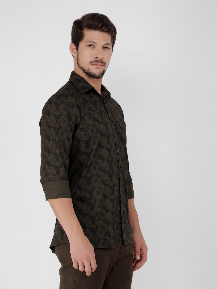 Brown 100% Cotton Printed Shirt-Men Shirts-Crimsoune Club