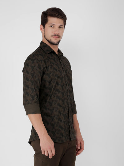 Brown 100% Cotton Printed Shirt-Men Shirts-Crimsoune Club