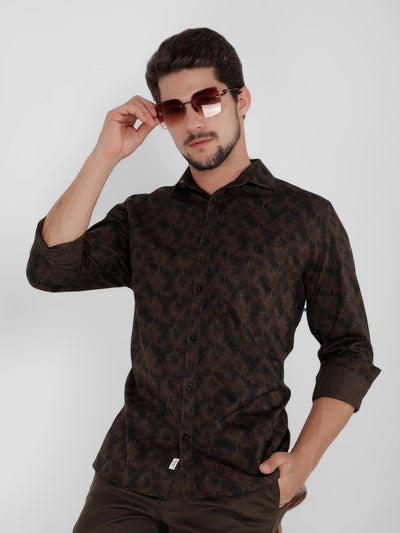 Brown 100% Cotton Printed Shirt-Men Shirts-Crimsoune Club