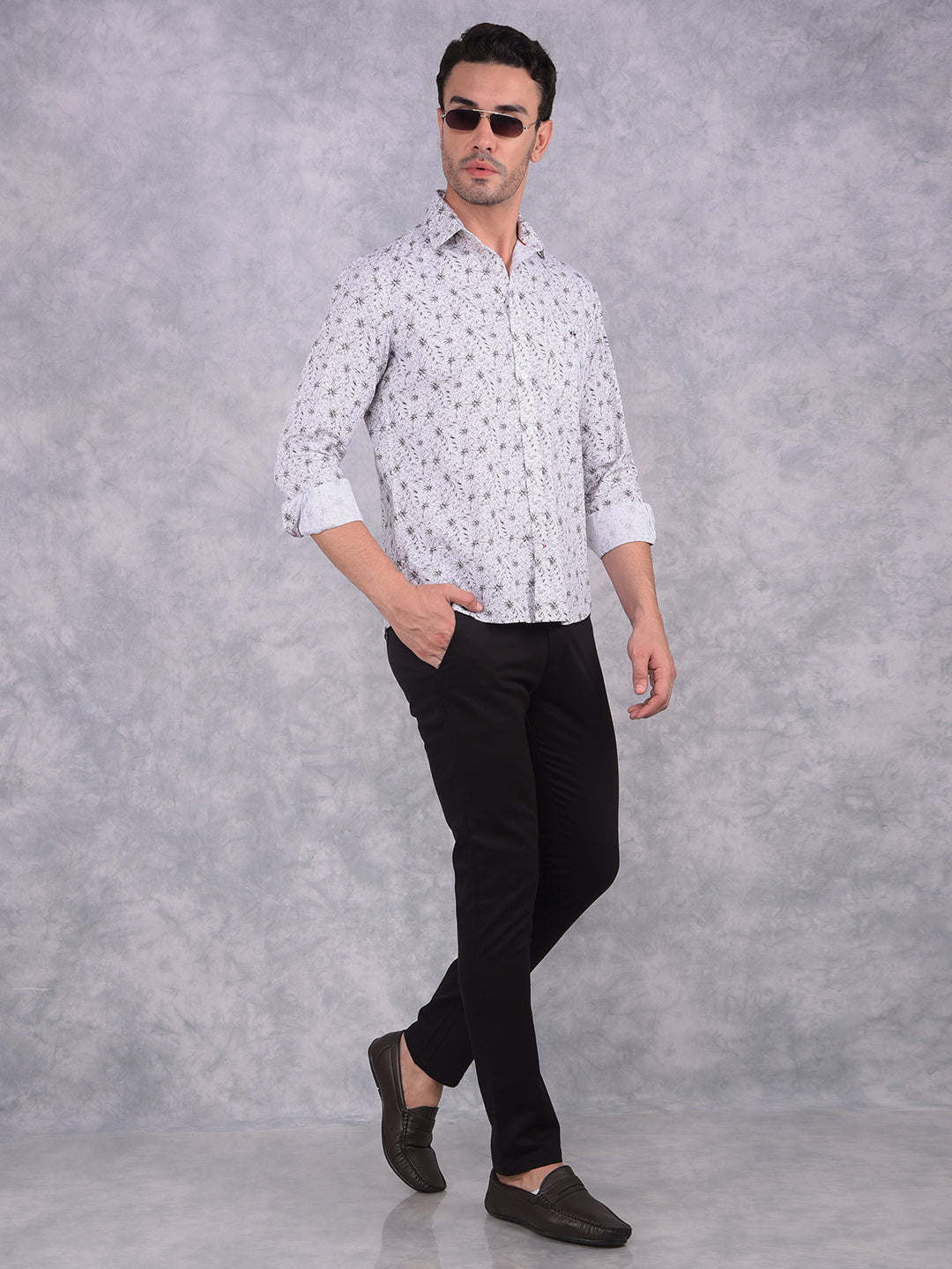 Brown Floral Print 100% Cotton Shirt-Men Shirts-Crimsoune Club