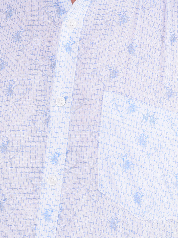 Blue Printed Linen Shirt-Men Shirts-Crimsoune Club