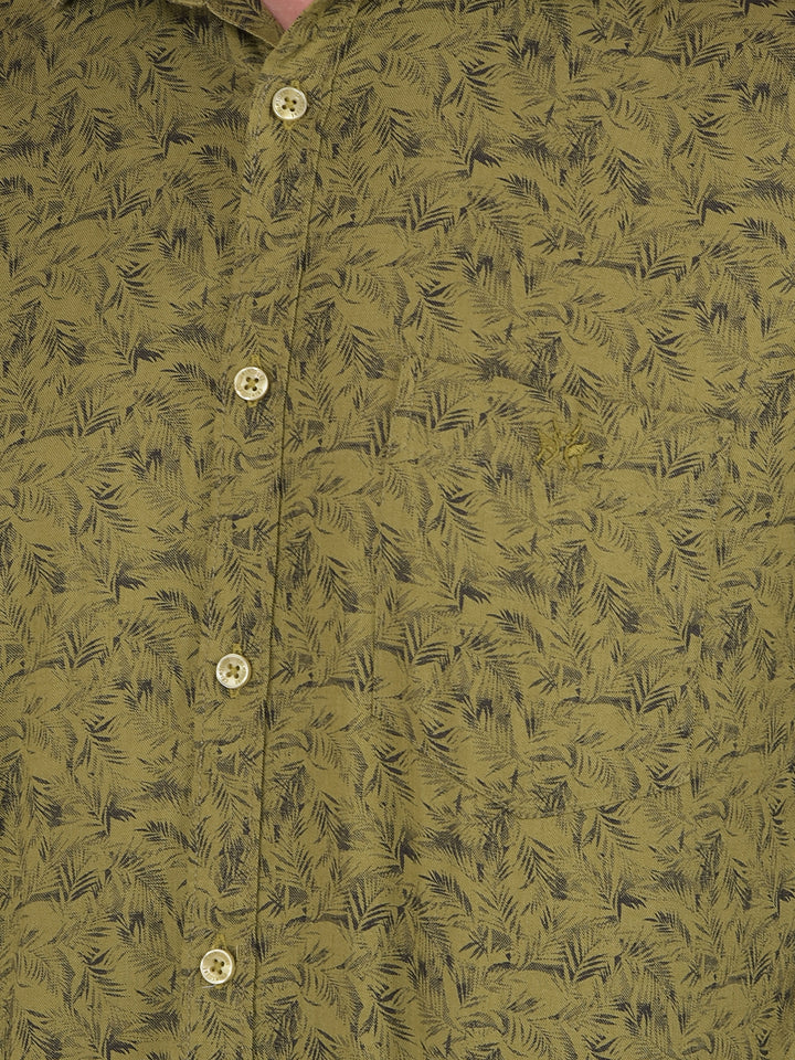 Olive Floral Print 100% Cotton Shirt-Men Shirts-Crimsoune Club