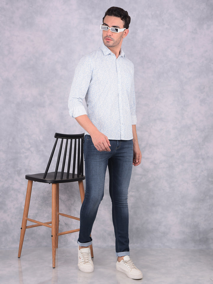 Blue Printed 100% Cotton Shirt-Men Shirts-Crimsoune Club