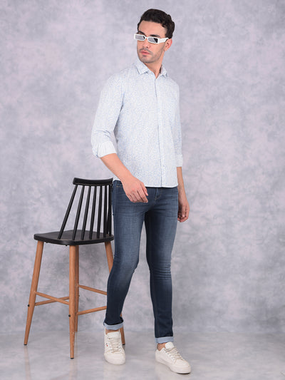 Blue Printed 100% Cotton Shirt-Men Shirts-Crimsoune Club