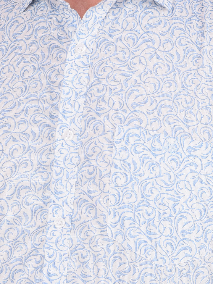 Blue Printed 100% Cotton Shirt-Men Shirts-Crimsoune Club
