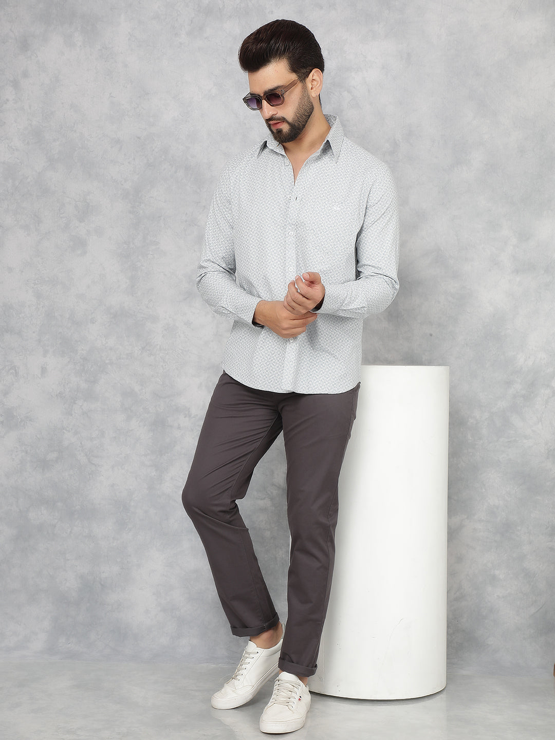 Grey Printed 100% Cotton Shirt-Men Shirts-Crimsoune Club