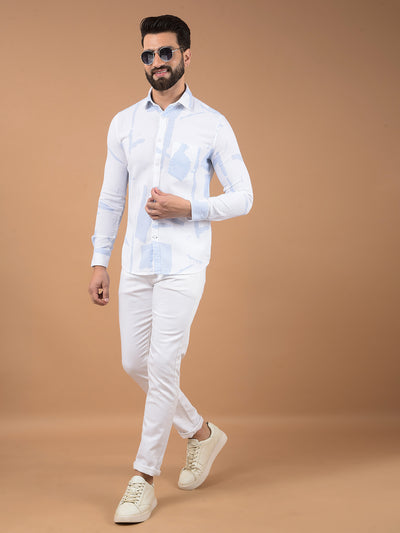 Blue Printed 100% Cotton Shirt-Men Shirts-Crimsoune Club
