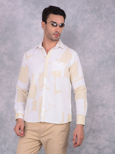 Beige Printed 100% Cotton Shirt-Men Shirts-Crimsoune Club