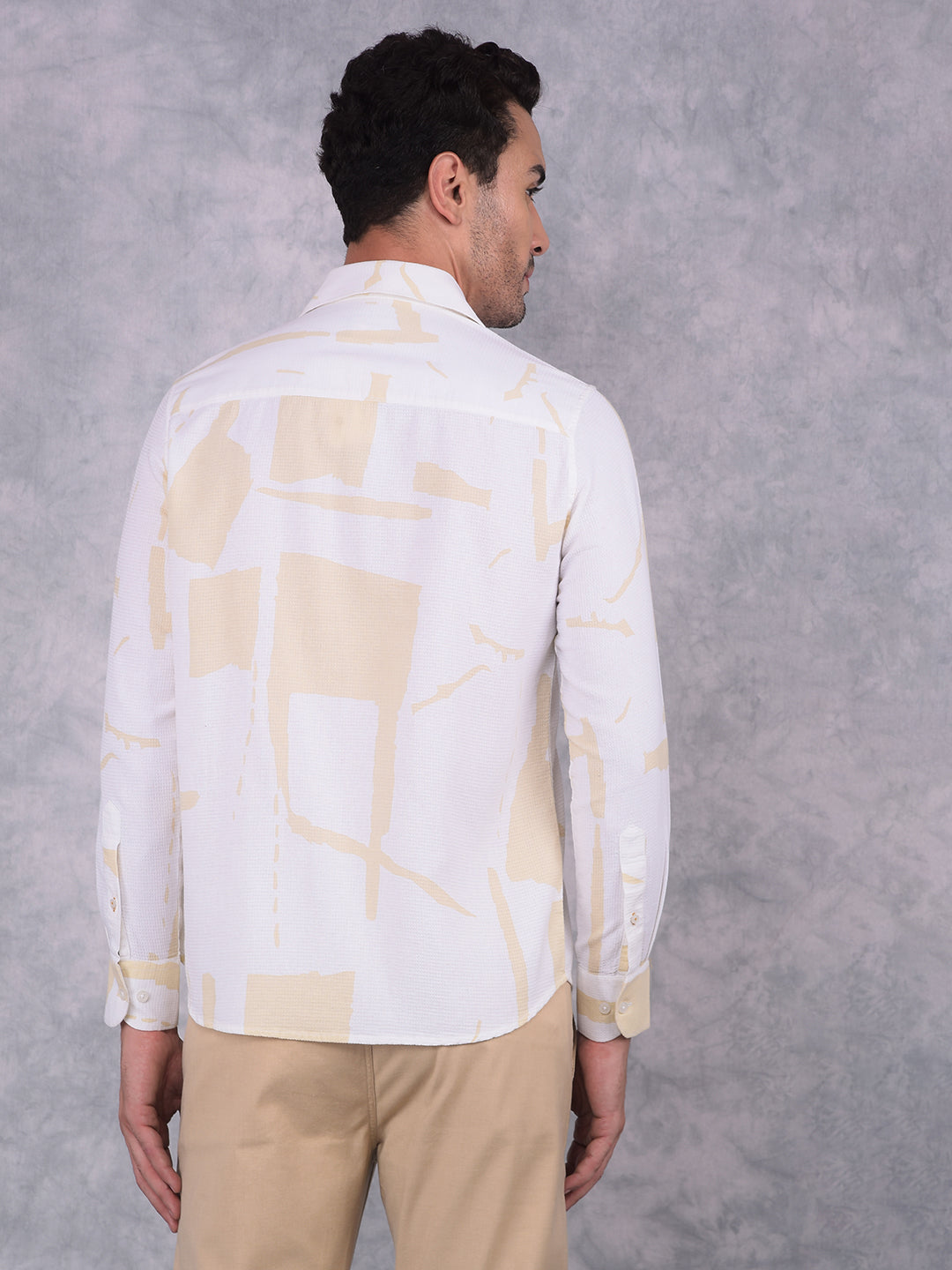 Beige Printed 100% Cotton Shirt-Men Shirts-Crimsoune Club