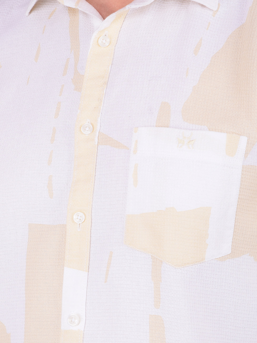 Beige Printed 100% Cotton Shirt-Men Shirts-Crimsoune Club