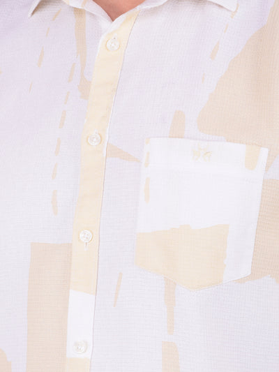 Beige Printed 100% Cotton Shirt-Men Shirts-Crimsoune Club