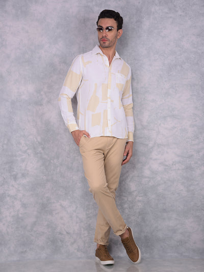 Beige Printed 100% Cotton Shirt-Men Shirts-Crimsoune Club