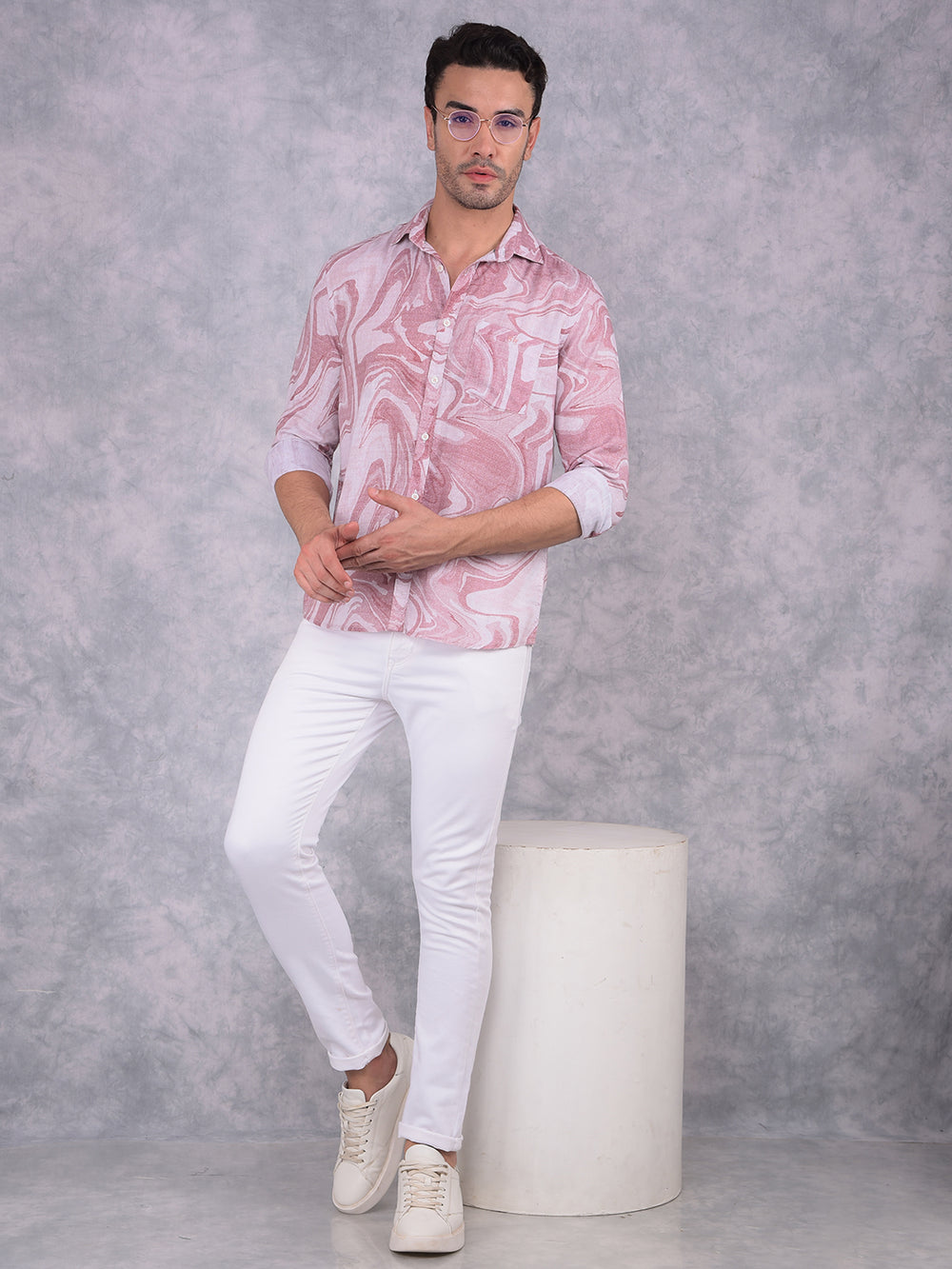 Wine Printed Linen Shirt-Men Shirts-Crimsoune Club