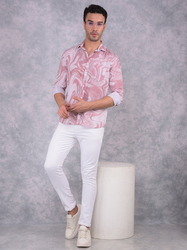 Wine Printed Linen Shirt-Men Shirts-Crimsoune Club
