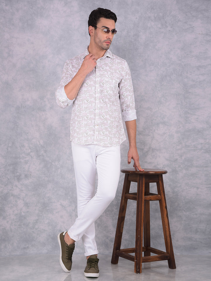 Olive Printed 100% Cotton Shirt-Men Shirts-Crimsoune Club