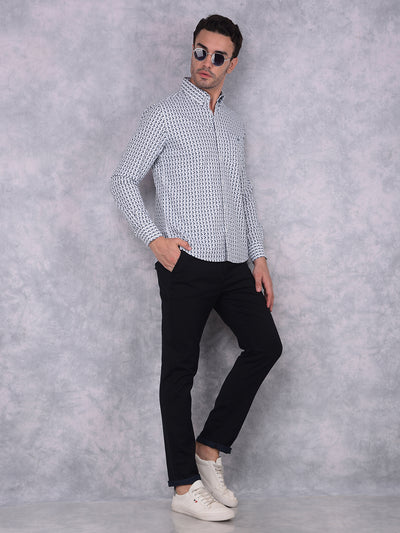 Navy Blue Printed 100% Cotton Shirt-Men Shirts-Crimsoune Club