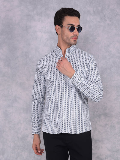 Navy Blue Printed 100% Cotton Shirt-Men Shirts-Crimsoune Club