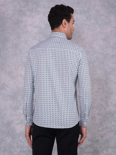 Navy Blue Printed 100% Cotton Shirt-Men Shirts-Crimsoune Club