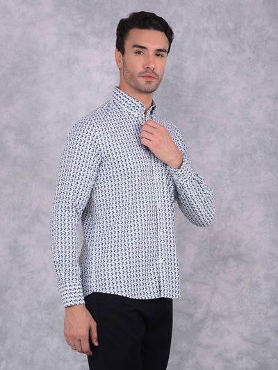 Navy Blue Printed 100% Cotton Shirt-Men Shirts-Crimsoune Club