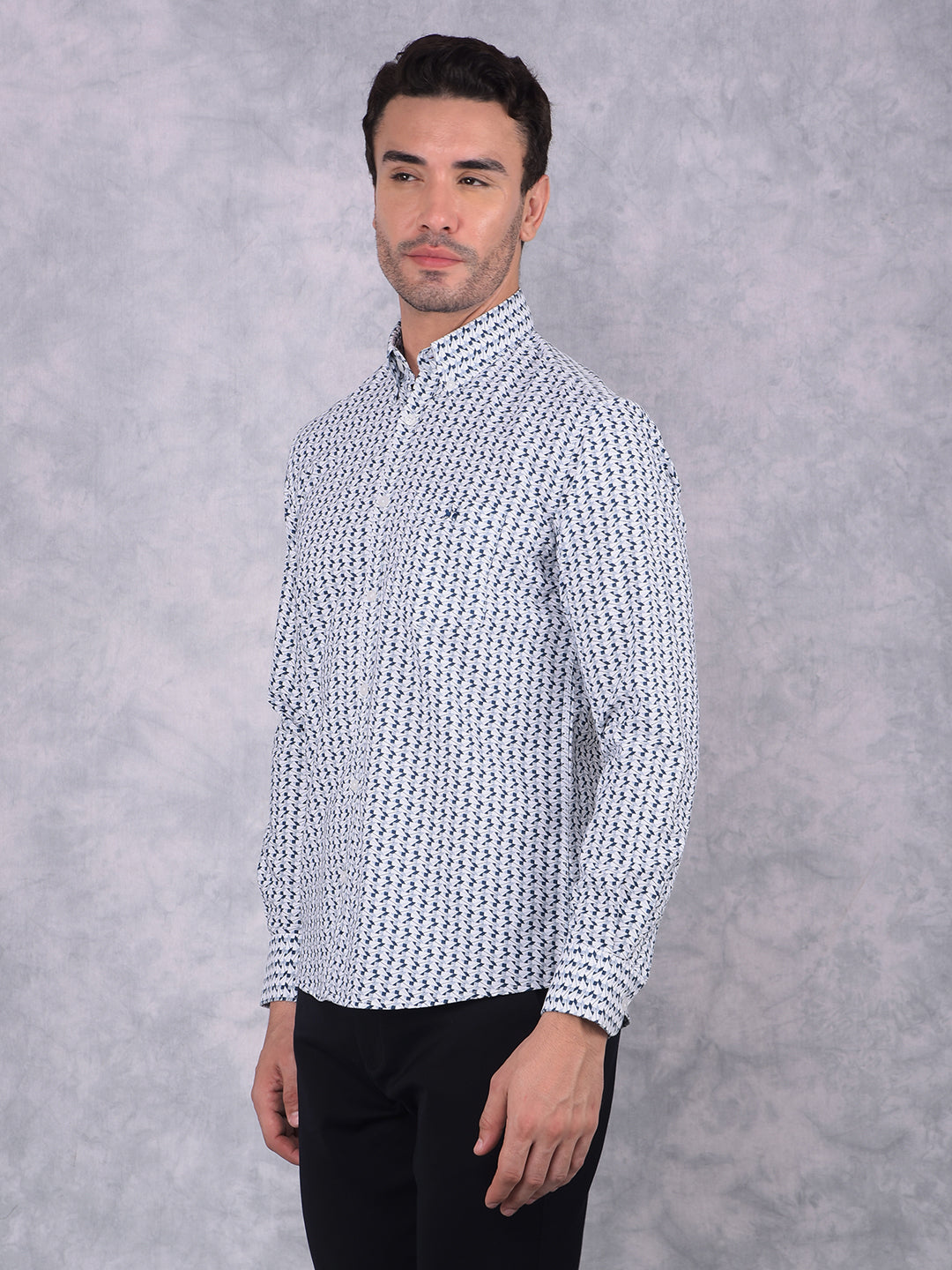Navy Blue Printed 100% Cotton Shirt-Men Shirts-Crimsoune Club
