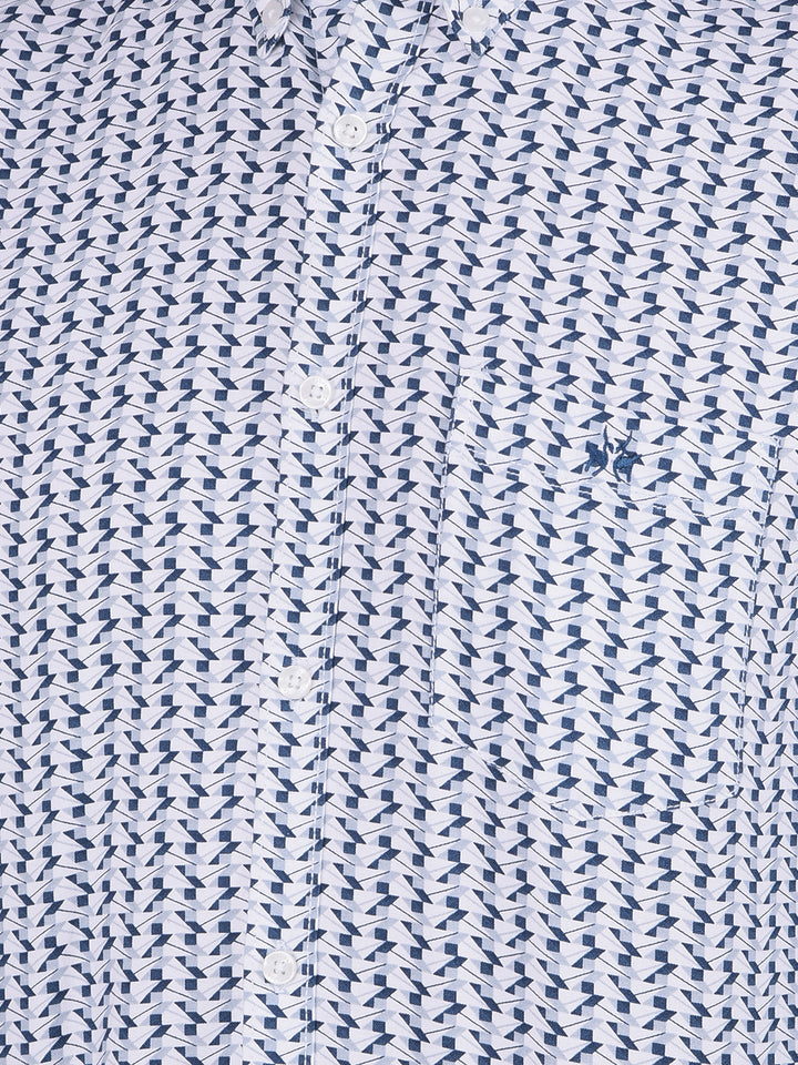 Navy Blue Printed 100% Cotton Shirt-Men Shirts-Crimsoune Club