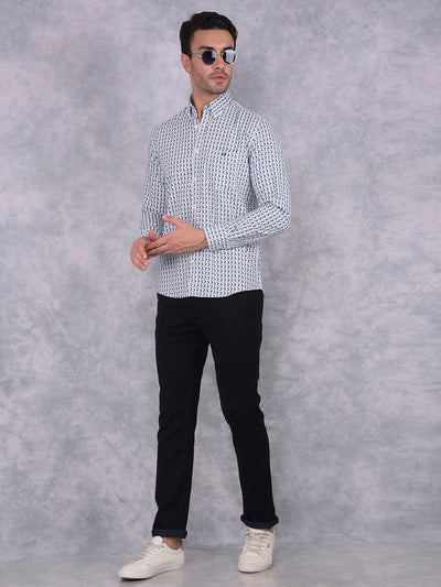 Navy Blue Printed 100% Cotton Shirt-Men Shirts-Crimsoune Club