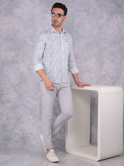 Green Floral Print Linen Shirt-Men Shirts-Crimsoune Club