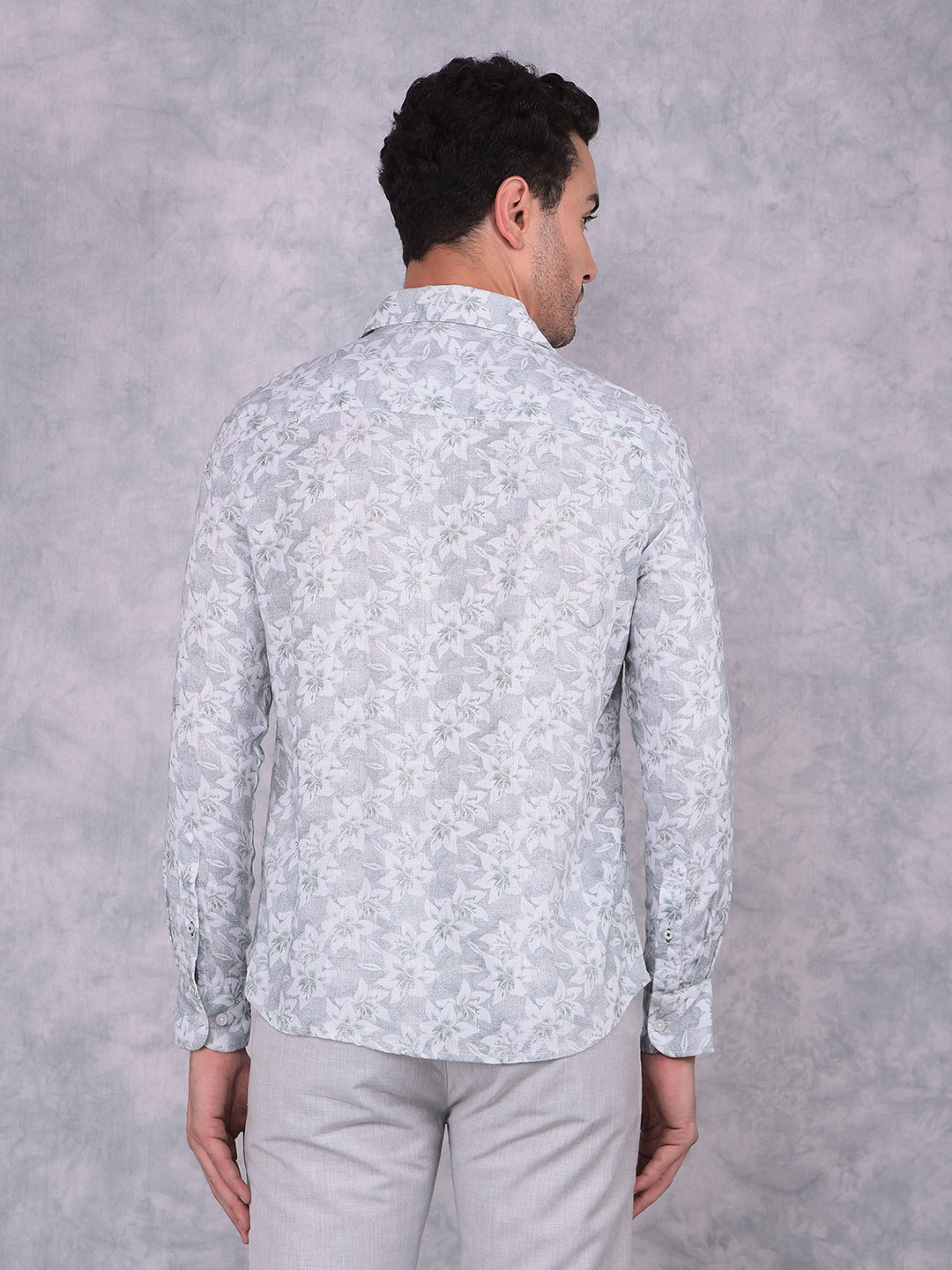 Green Floral Print Linen Shirt-Men Shirts-Crimsoune Club