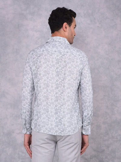 Green Floral Print Linen Shirt-Men Shirts-Crimsoune Club