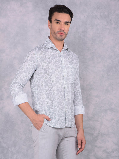 Green Floral Print Linen Shirt-Men Shirts-Crimsoune Club