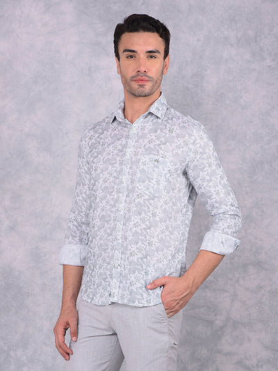 Green Floral Print Linen Shirt-Men Shirts-Crimsoune Club