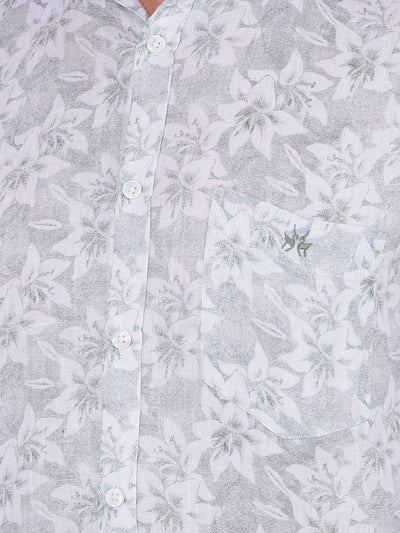 Green Floral Print Linen Shirt-Men Shirts-Crimsoune Club