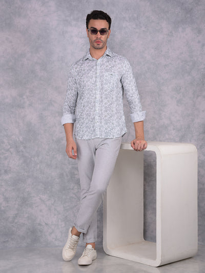 Green Floral Print Linen Shirt-Men Shirts-Crimsoune Club