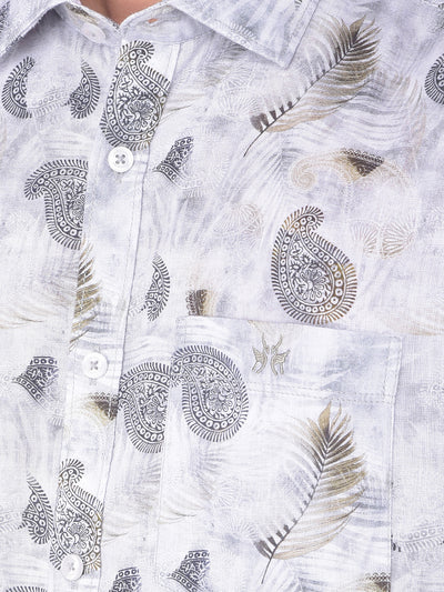 Olive Floral Print Linen Shirt-Men Shirts-Crimsoune Club