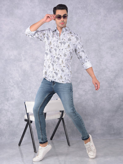 Olive Floral Print Linen Shirt-Men Shirts-Crimsoune Club