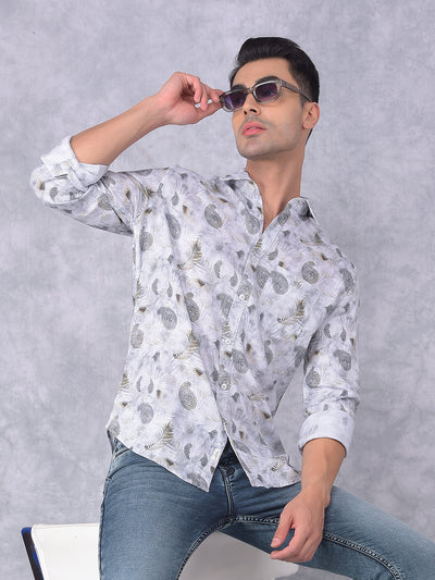 Olive Floral Print Linen Shirt-Men Shirts-Crimsoune Club