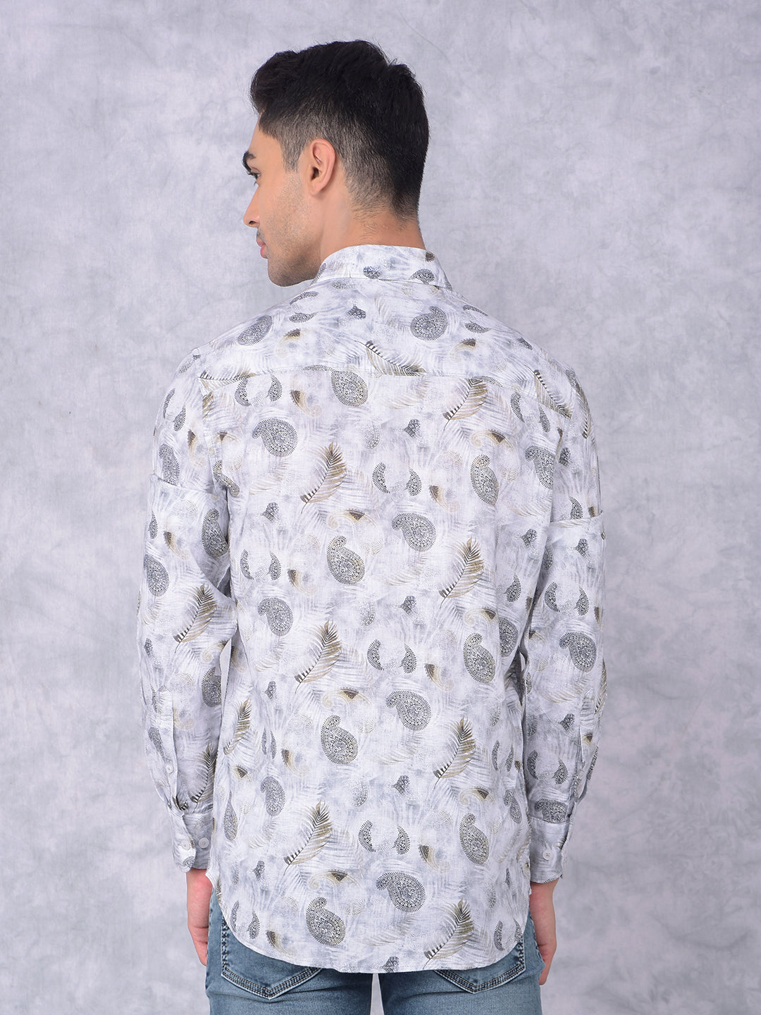 Olive Floral Print Linen Shirt-Men Shirts-Crimsoune Club