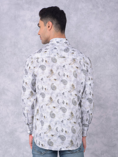 Olive Floral Print Linen Shirt-Men Shirts-Crimsoune Club