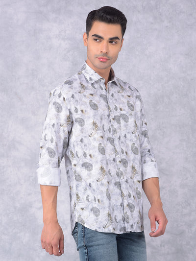 Olive Floral Print Linen Shirt-Men Shirts-Crimsoune Club