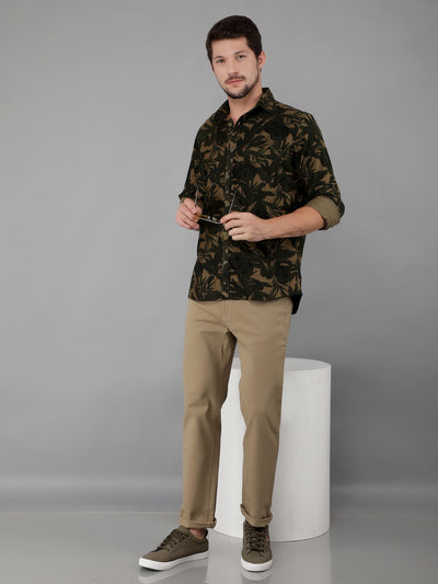 Olive 100% Cotton Printed Shirt-Men Shirts-Crimsoune Club