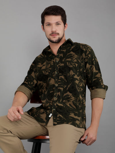 Olive 100% Cotton Printed Shirt-Men Shirts-Crimsoune Club